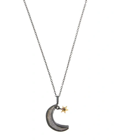 Acanthus Oxidised Silver Moonstone Crescent Pendant Necklace