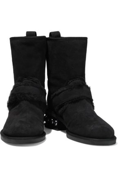 Nicholas Kirkwood Casati Shearling-trimmed Embellished Suede Ankle Boots In Black