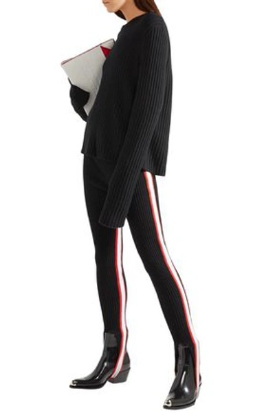 Calvin Klein 205w39nyc Ribbed Striped Wool-blend Stirrup Leggings In Black Red