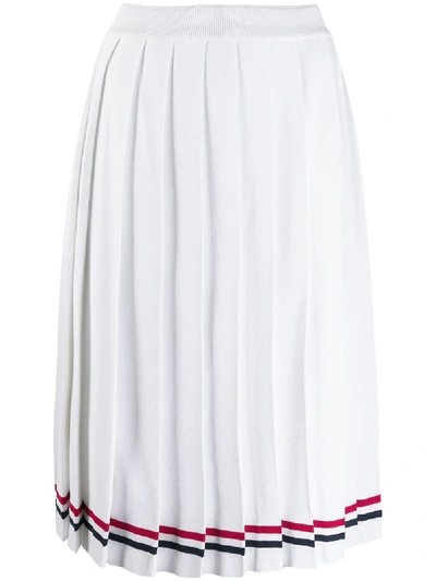 Thom Browne Pleated Striped Stretch-knit Midi Skirt In White