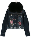 PHILIPP PLEIN JUNIOR FUR COLLAR DENIM JACKET