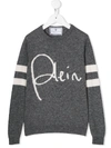 Philipp Plein Junior Signature Logo Sweater In Grey