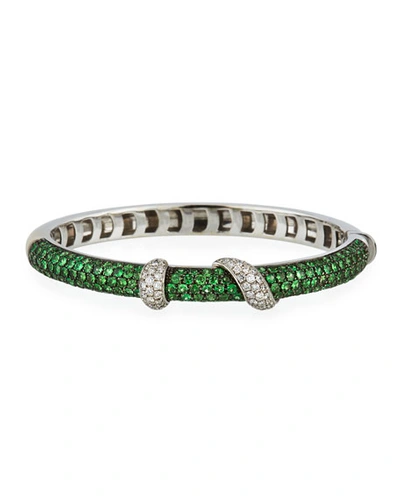 Andreoli 18k White Gold Tsavorite & Diamond Bangle