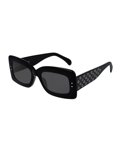 Alaïa Rectangle Grommet Acetate Sunglasses In Black