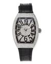 FRANCK MULLER VANGUARD 32MM ALL-DIAMOND STAINLESS STEEL WATCH W/ ALLIGATOR STRAP, BLACK,PROD227290185