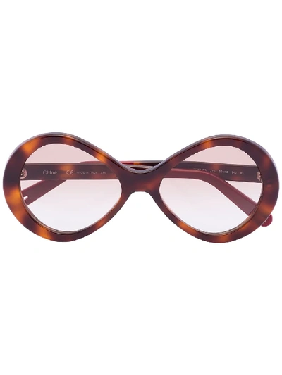 Chloé Bonnie Oval-frame Sunglasses In 棕色