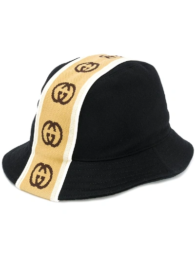 Gucci Gg Stripe Bucket Hat In 黑色