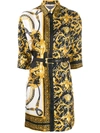 Versace Barocco Silk-twill Shirt Dress In Yellow