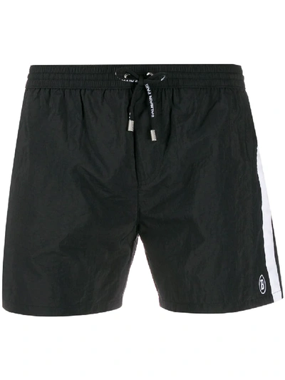 Balmain Logo-embroidered Stripe Swim Shorts In Black