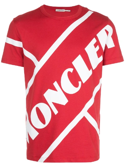 Moncler Gestreiftes T-shirt Mit Logo In 红色