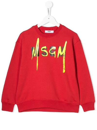 Msgm Kids' Logo Print Sweatshirt In Red