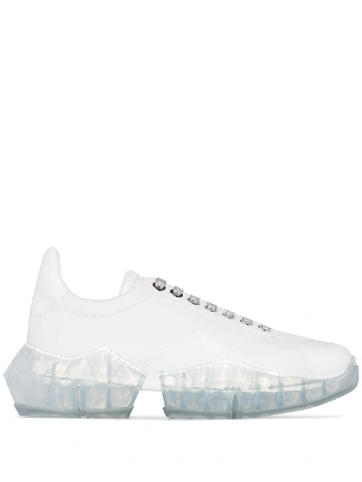 Jimmy Choo Diamond Patent-leather Sneakers In 白色