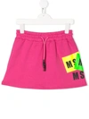 Msgm Teen Logo Print Cotton Skirt In Fucsia
