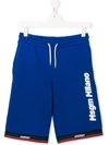 Msgm Logo Print Cotton Track Shorts In Blue