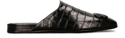 Balenciaga Cosy Bb-plaque Crodocile-effect Leather Loafers In Black