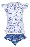 SNAPPER ROCK BLUE SPOT TWO-PIECE RUFFLE SWIMSUIT,G50019S