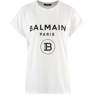 Balmain Logo T-shirt In Gab Blanc Noir