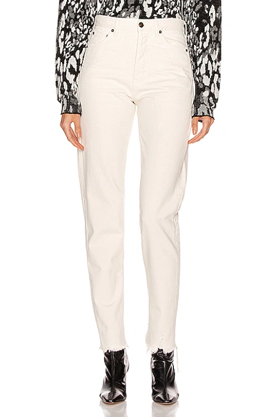 Saint Laurent Distressed-hem Straight-leg Jeans In Neutrals