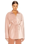Nanushka Eddy Belted Two-tone Vegan Leather Shirt In Blush Patchwork