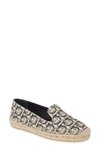 Ferragamo 10mm Sue Gancini Logo Fabric Espadrilles In Black/ White