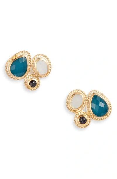 Anna Beck Stone Cluster Stud Earrings In Gold/ Wht/ Blue / Blk