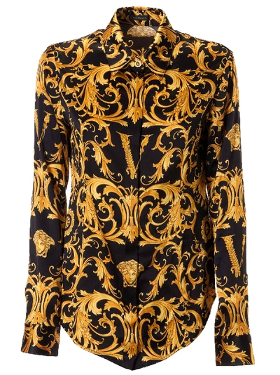 Versace All-over Print Shirt In Black/stamp Gold
