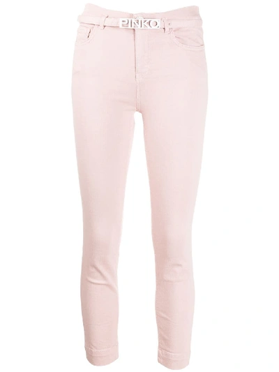 Pinko Sabrina Jeans With Logo Bucked Belt In Light Pink