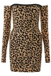 Halpern Off-the-shoulder Leopard-print Mini Dress In Broule Black (beige)