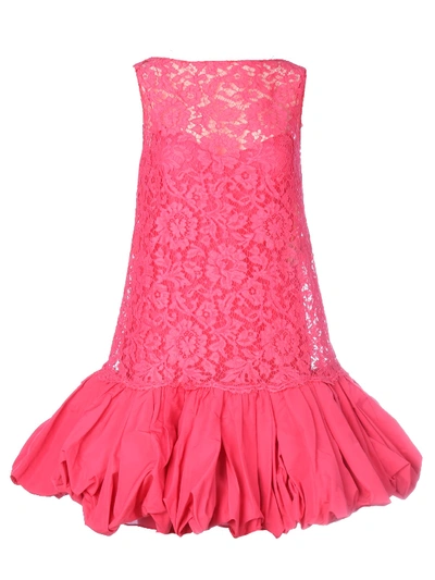 Valentino Frill Lace Dress In Acid Rose