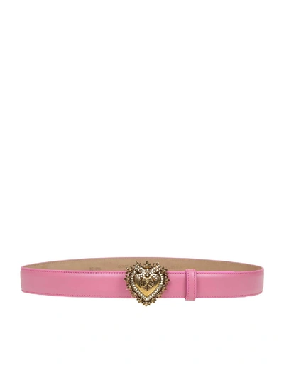 Dolce & Gabbana Devotion Belt In Pink Lux Leather In Pink