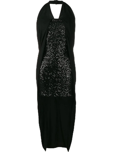 Balmain Sequined Crepe Halter-neck High-low Dress In Noir