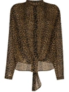 Saint Laurent Oversized Tie-up Shirt In Leopard-print Wool Etamine