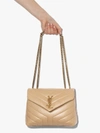 Saint Laurent Beige Loulou Logo Leather Shoulder Bag In Brown