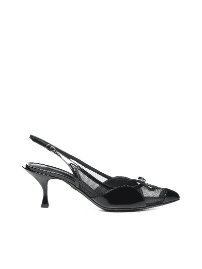 Dolce & Gabbana Slingback Gloss Net High-heeled Shoe In Nero
