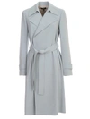 Theory Oaklane Belted Crepe Trench Coat In Yqv Mist Blue