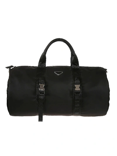 Prada Logo Patched Travel Tote In Black