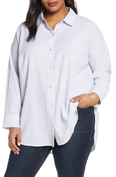 Eileen Fisher Stripe Organic Cotton & Tencel Lyocell Shirt In White
