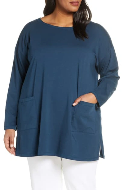 Eileen Fisher Bateau Neck Pocket Tunic In Storm