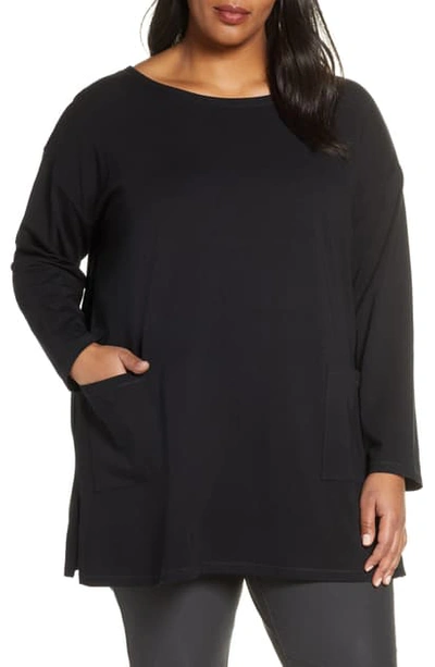 Eileen Fisher Bateau Neck Pocket Tunic In Black
