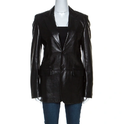 Pre-owned Gucci Black Leather Blazer M