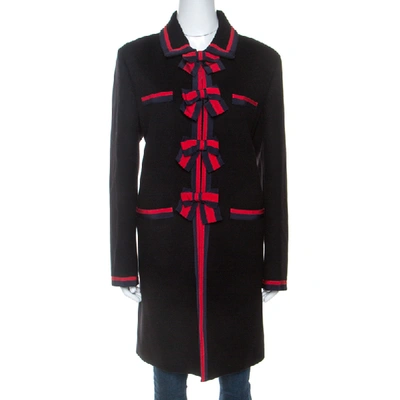 Pre-owned Gucci Black Wool Bow Detail Coat L