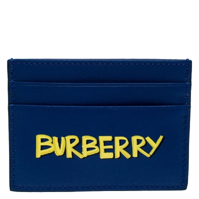 Pre-owned Burberry Blue Logo Print Leather Sandon Card Holder