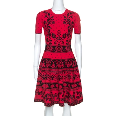 Pre-owned Alexander Mcqueen Poppy Red Floral Jacquard Knit Dress M