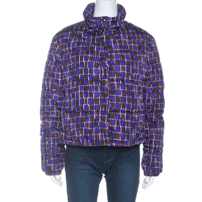 Pre-owned Prada Purple Printed Technical Fabric Puffer Jacket M