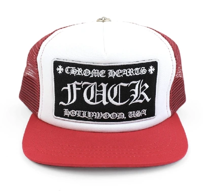 Pre-owned Chrome Hearts Fuck Hollywood Trucker Hat Red/white