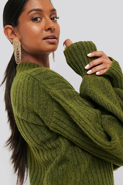 Na-kd Dropped Big Sleeve Sweater - Green In Olive Green