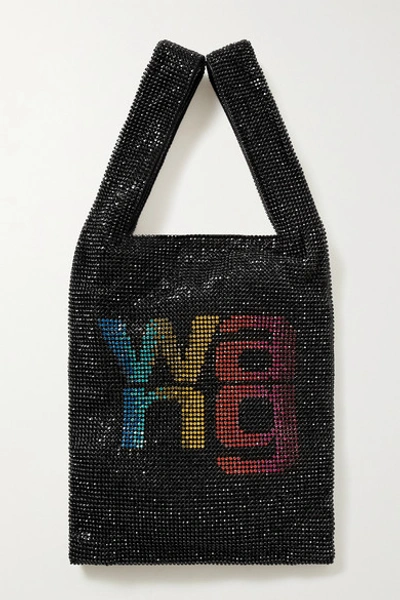 Alexander Wang Wanglock Mini Crystal Mesh Rainbow Logo Shopper Tote Bag In Black,blue,fuchsia