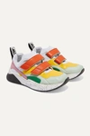 STELLA MCCARTNEY COLOR-BLOCK DISTRESSED LEATHER AND CANVAS SNEAKERS