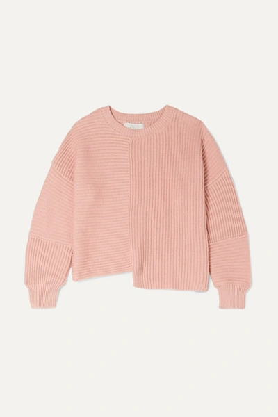 Stella Mccartney Kids' Asymmetric Ribbed Organic Cotton And Merino Wool-blend Jumper In Pink