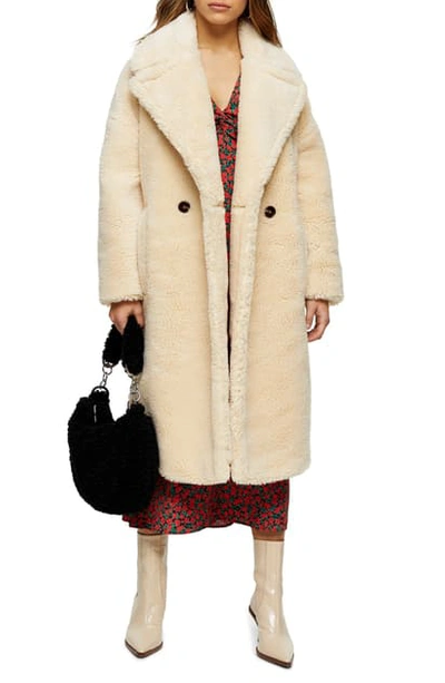 Topshop Whinnie Borg Maxi Coat In Cream